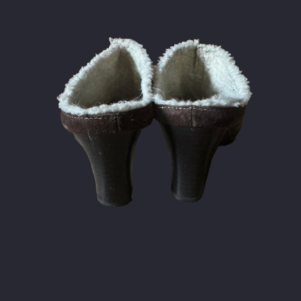 Vintage Sherpa Chocolate Brown Suede Mules with Buckle and Contrast Size 8 - Picture 5 of 7